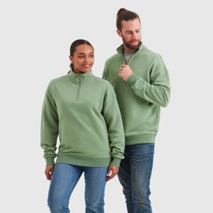 ESSENTIAL RELAXED HEROES HALF ZIP SWEATSHIRT WASHED MID GREEN Model 01 12703