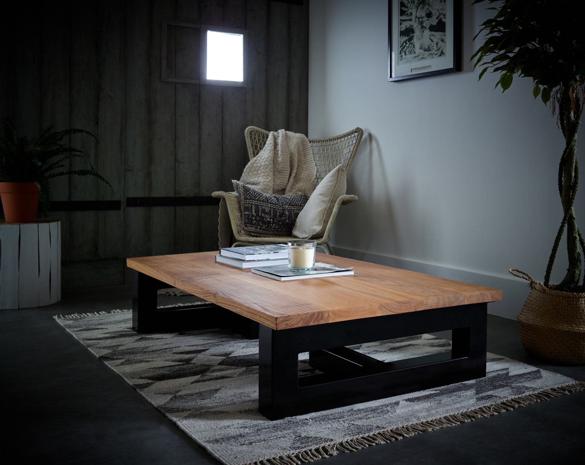 Oak 35mm Two Box Small Coffee Table Leg Black Lifestyle Main