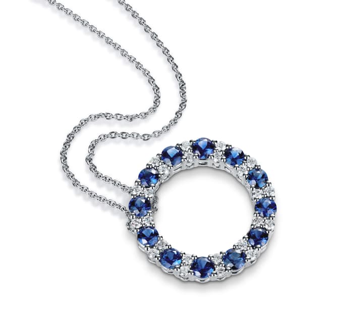 Large Circle Diamond Sapphire Pendant 18ct White Gold back